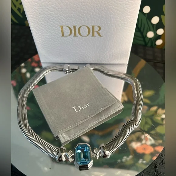 CHRISTIAN DIOR Emerald Cut London Blue Topaz and Pave' Crystal Statement Choker